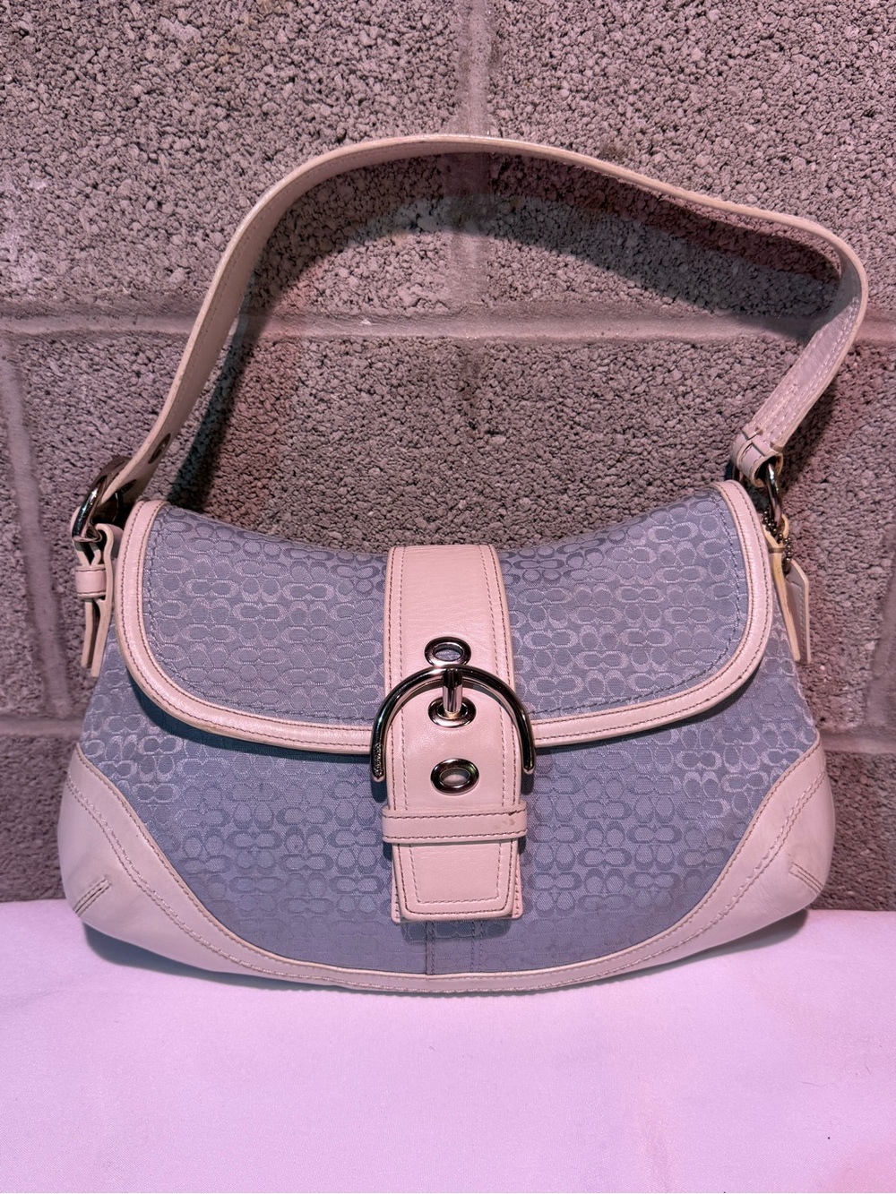 Coach Light Gray Shoulder Bag with Cream Trim
